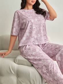 EURMUSE Conjunto de pijama de mujer de talla grande de algodón con pantalón largo y camisa de manga corta con estampado de corazones de color contrastante para estar cómoda en casa - Multicolor - Ver 7