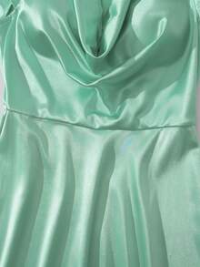 GlowEve Women's Satin Lapel Collar Dress, New Summer Style - Pastel Green - View 5