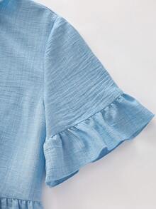 Franclia Elegantes, locker geschnittenes Rüschenbesatz Midi-Kleid mit Kurzarm, lässig & modisch für Frühling/Sommer - Babyblau - Übersicht 4