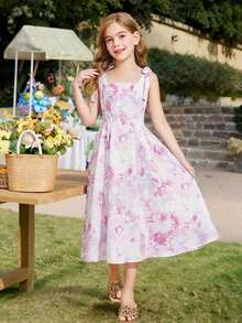 SHEIN Tween Girls Ditsy Floral Cami Dress - Mauve Purple - View 7