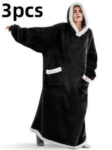 三件套超大号可穿戴毯子，带袖 - 现代风格，可机洗，男女通用抓绒连帽衫，舒适法兰绒，圣诞节必备，可作睡衣，保暖防风，法兰绒保暖设计，秋季、家居装饰、派对和圣诞礼物的理想之选。圣诞装饰，圣诞节，圣诞家居装饰 - 彩色 - 查看 7