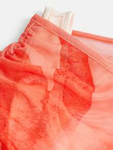 Girlism 少女碎花荷叶边不对称领口修身T恤 - 珊瑚橙 - 查看 3