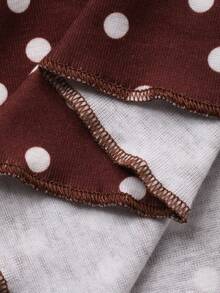 DAZY Polka Dot Print Loose Asymmetrical Shoulder Top & Super Short Fitted Pajama Pants Women Sleepwear Set - Brown - View 9