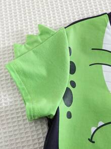 SHEIN Toddler Boy Clothes Cartoon Dinosaur Print Short Sleeve T-Shirt And Shorts 2 Piece Set,Kids Green Summer Outfit For School,Daily Casual,Party,Vacation - Multicolor - View 5