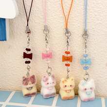 1pc Kawaii 3D Flocked Cat Charm | Girly Phone Strap & Keyring For BFFs - Multicolor - View 12