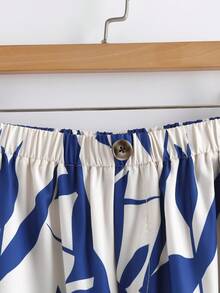 Linhara Quần dài nữ cỡ lớn in hoa, kiểu dáng thường ngày, thích hợp cho kỳ nghỉ. - Xanh và trắng - Xem 4