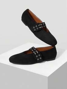 MOTF PREMIUM WOMEN GROMMET EYELET FLATS SPRING SHOES - Black - View 10