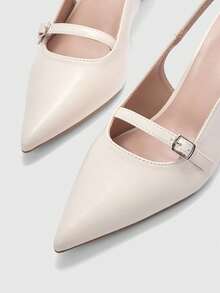 CUCCOO BIZCHIC 通勤款米色尖头凉鞋，女士时尚高跟鞋，无后跟搭扣设计 - 米色 - 查看 8