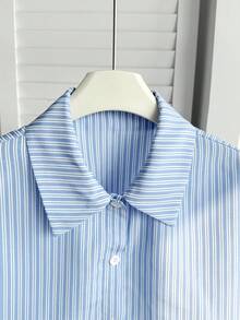 SHEIN 少女休闲日常复古格子短袖衬衫 - 藍白色 - 查看 4