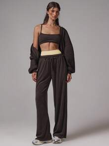 Musera Sport Áo len tay bolero thêu họa tiết, chất liệu nỉ, thích hợp cho hoạt động thể thao, tập luyện, tập gym, pilates, thể dục, mặc hàng ngày. Hương vị bánh pudding chuối. - Màu nâu Sô-cô-la - Xem 5