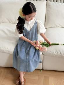 Dazy Kids Váy yếm denim cho bé gái mùa hè - Rửa nhẹ - Xem 8