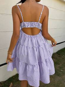 MainGRL 紫色条纹针织吊带连衣裙，女士夏季连衣裙，吊带连衣裙，紫色连衣裙 - 紫色 - 查看 2