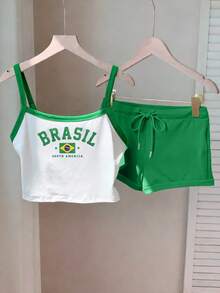 Comfortcana 巴西国旗色无袖上衣和超短裤套装 - 彩色 - 查看 4