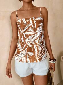 Vesra Women's Tropical Plant Print Casual Camisole - Multicolor - View 8