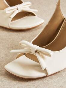 SHUZIA Women Crystal Rhinestone Embellished Square Toe Slingback High Heel Sandals - White - View 7