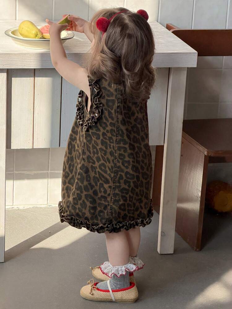 Toddler Girls' Leopard Print Casual Street Style Denim Dress