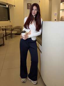 Abrilcols 女士蕾丝荷叶边修身开衫 - 白色 - 查看 1