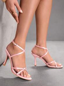 CUCCOO SZL Women's Solid Color Chain Decor Fashionable Elegant High Heel Sandals Spring Shoes Spring Break Easter Valentine's Day - Pink Sardine - View 7