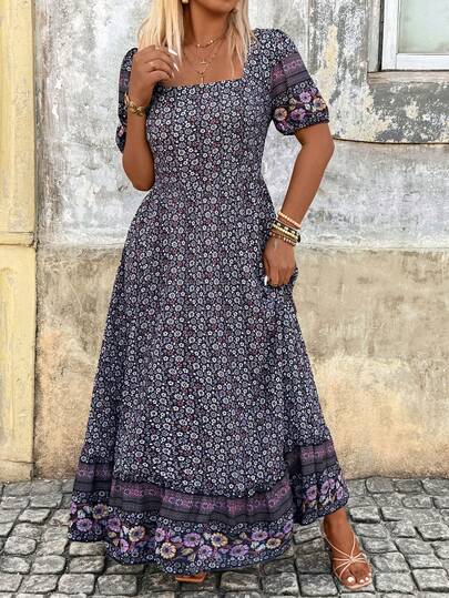 Breezaya Vestido con estampado floral menudo para mujer de talla grande, adecuado para citas románticas, uso diario de moda, primavera/verano
