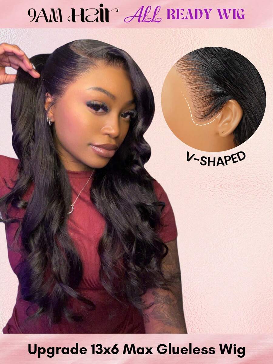 ALL READY WIG Upgraded 13x6 Glueless Lace Frontal Wig Body Wave Pre-Cut Ear-To-Ear Lace Skin Melted Natural Black With Pre-Plucked Hairline Human Hair Wigs - SNatural - View 1