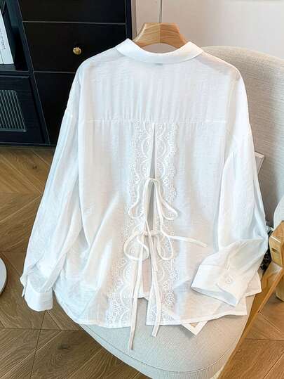 GlowEve CURVE Plus Size Women Lace Trim Casual Romantic Date Versatile Commuting Blouse, Spring/Summer