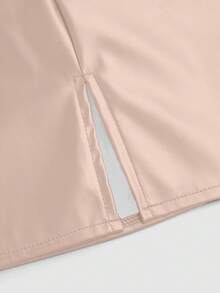 Sweetra Plus Size Slit Pleated PU Leather A-Line Mini Skirt, Bodycon & Slimming - Khaki - View 4