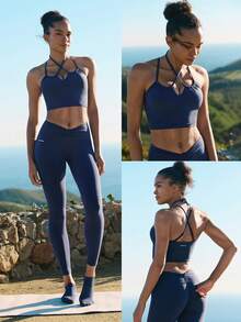 GLOWMODE 情人节 FeatherFit™ 爱动如丝般柔软弹力吸汗可拆卸胸垫吊带背心，适合低强度瑜伽、日常穿着 - Dark Blue - 查看 8