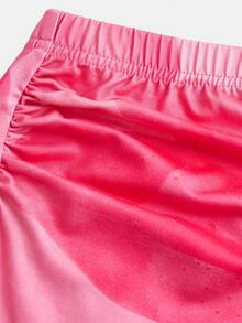 SHEIN Tween Girl Printed Asymmetric Asymmetrical Shoulder Short Sleeve T-Shirt And Midi Skirt 2-Piece Elegant Vacation Set - Hot Pink - View 10