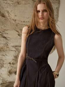 MOTF PREMIUM WOMEN'S SPRING/SUMMER STRUCTURED A-LINE RAW DENIM DRESS - Navy Blue - View 4