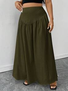 Firerie Chân váy chữ A xòe xếp ly eo, kiểu dáng thanh lịch cổ điển lãng mạn, màu mơ, chất liệu chiffon, có túi thật, dành cho nữ cỡ lớn. - xanh quân đội - Xem 5