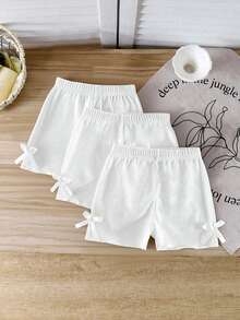 3条装女童白色弹力腰骑行短裤，女童短裤，女童骑行短裤，幼儿骑行短裤，3条装短裤，少女打底裤，3条装女童短裤 - 白色 - 查看 6