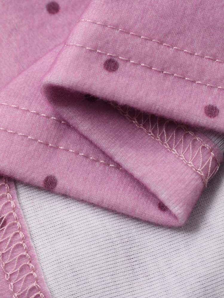 2pcs Women's Polka Dot Contrast Trim Tie Collar Slim Fit Pajama Set, Autumn/Winter