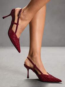 CUCCOO SZL Women's Pointed Toe Burgundy Patent Leather Stone Texture Lace-Up Backless Sexy Stiletto High Heel Sandals, Suitable For Dates And Parties - Burgundy - View 1