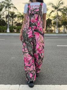 Slaydiva Women's Fashion Tree Branch Print Denim Bib Pants - Light Grey - View 4