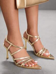CUCCOO SZL Damen Spitze Zehen Schnallen Design Mode High Heel Sandalen für den täglichen Gebrauch - Gold - Übersicht 6