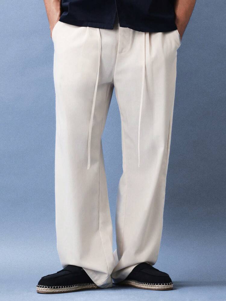 Pleated Wide Leg Casual Pants With Tie Front