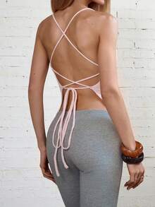 SHEIN Unity Fashionable Hollow Out Vacation Style Knit Top - Baby Pink - View 2