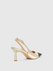 CUCCOO SZL Women's Contrast Color Pointed Toe Buckle Design Elegant High Heels - Gold - View 7