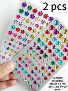 1 pieza Flor colorida + 1 pieza Corazón colorido con forma de piedra de rhinestone 3D Pegatina DIY para decoración de fiesta, maquillaje, cabello, rostro, uñas, decoración, regalo, de vuelta a clases - Multicolor - Ver 10