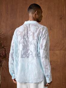 AKNOTIC Business Casual Men's Semi-Sheer Front Button Long Sleeve Casual Shirt Graphic Shirt Light Blue Graphic Shirt Sheer Shirt Men Light Blue Shirt Collared Shirt - Baby Blue - View 7