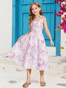 SHEIN Tween Girls Ditsy Floral Cami Dress - Mauve Purple - View 10