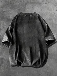 Manfinity EMRG Áo thun nam tay ngắn cổ tròn in chữ thiên thần, kiểu dáng thường ngày, đa năng. - màu đen - Xem 3