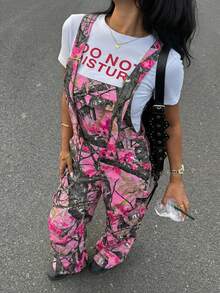 Slaydiva Women's Fashion Tree Branch Print Denim Bib Pants - Light Grey - View 1