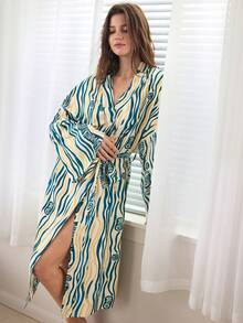 Ocili 女士柔软条纹抓绒睡袍，家居服睡衣 - 彩色 - 查看 6