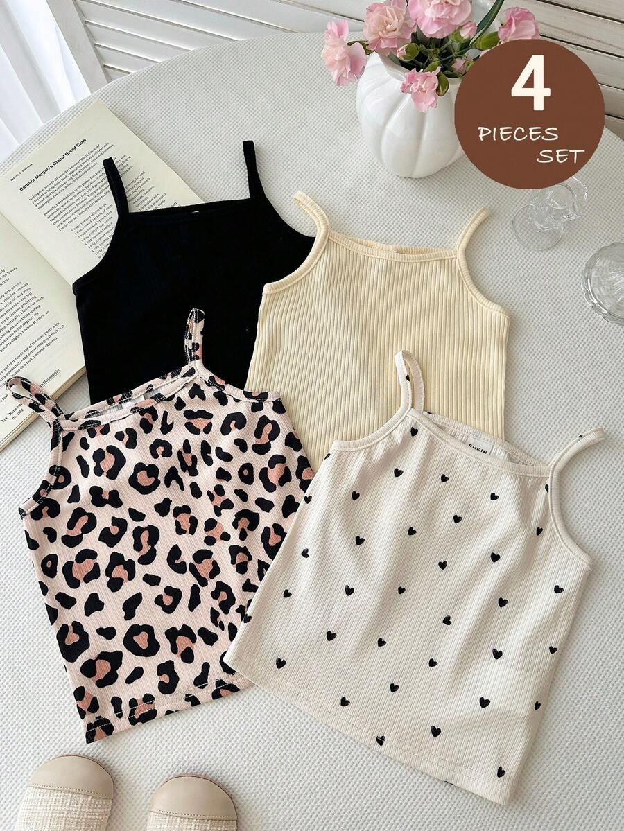 SHEIN Baby Girl Ribbed Casual Versatile Camisole - Multicolor - View 1