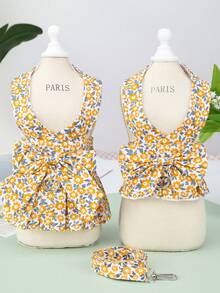 PETSIN 宠物胸背裙，猫咪牵引带，动物项圈套装，宠物用品绑带裙，狗狗散步公主裙，宠物胸背裙+绳子 - 彩色 - 查看 4