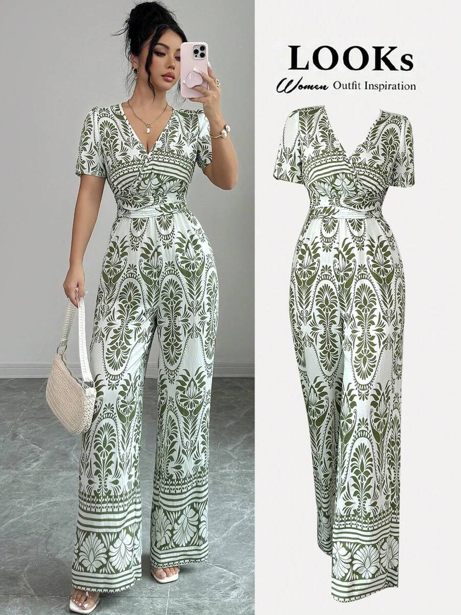 Elenzga Ladies Weave Elegant Summer Jumpsuits For Vacation - Green - View 1