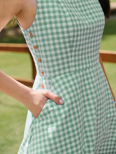 Vintamour Vintage Retro Elegant Women's Dress Pockets Plaid Dress Button Casual Holiday Dress Summer Outfits For Women Summer Dresses For Women Summer Clothes Wedding Guest Dress Women Sun Dresses For Women Vacation Outfits Women Vacation Outfits Woman Dresses For Women Elegant Easter Dress Women Elegance Blue Dress Birthday Dresses For Women Spring Dresses For Women Spring Outfits For Women Vacation Dress Country Concert Outfit Mother's Day Dress