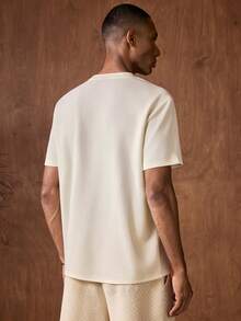 AKNOTIC Business Casual 男士短袖棕榈树刺绣圆领休闲T恤 - 棕色 - 查看 5