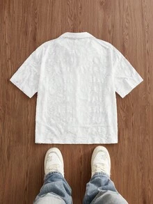 Manfinity Unisex Áo sơ mi nam tay ngắn, màu trơn, kiểu dáng thường ngày, cài cúc phía trước, đa năng. - trắng - Xem 7